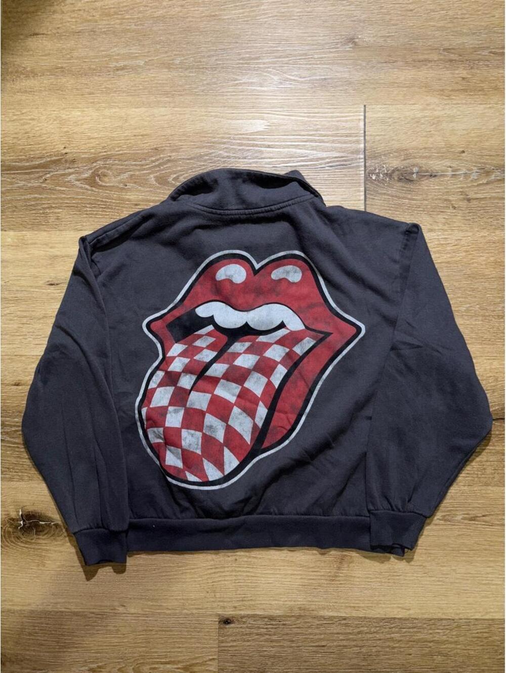 The Rolling Stones Checkered Tongue Quarter Zip Sweatshirt Size Small